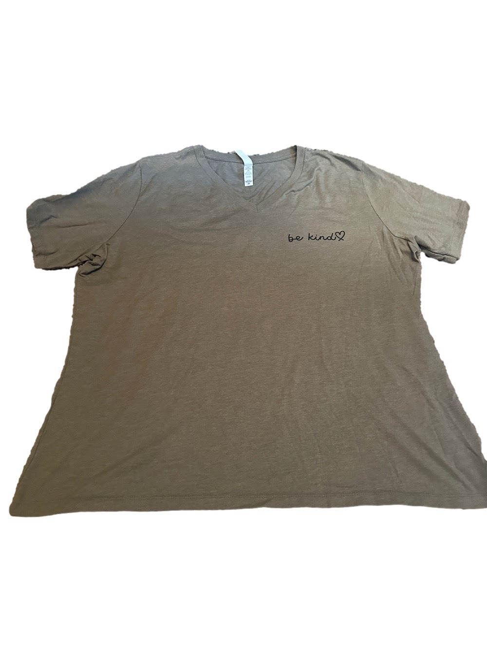 Bella Canvas Olive V-Neck Tee with "be kind" Script 2XL